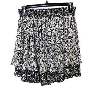 Zara Women'sTiered Mini Skirt Size XS Black White Elastic Waist New